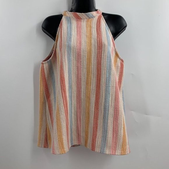 Anthropologie Tops - Anthropologie W5 Women's Sleeveless Striped Textured Button-Down Back Top SZ XL